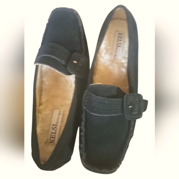 Kelsi by Kelsi Dagger Brooklyn Furry Suede Black Faux Fur Moccasin Loafers 10M - Picture 3 of 9